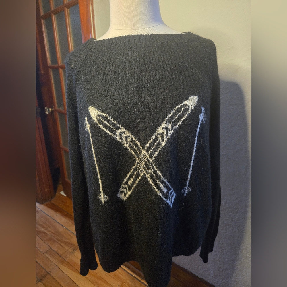 Woolrich Ski Sweater Black Wool Blend Alpine Lodge Graphic XL - Picture 4 of 12